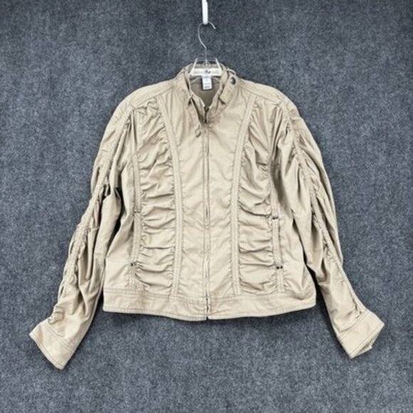 Fashion Bug Y2K Tan Scrunch Zip Jacket Women’s 10 Retro Grunge - Picture 1 of 16